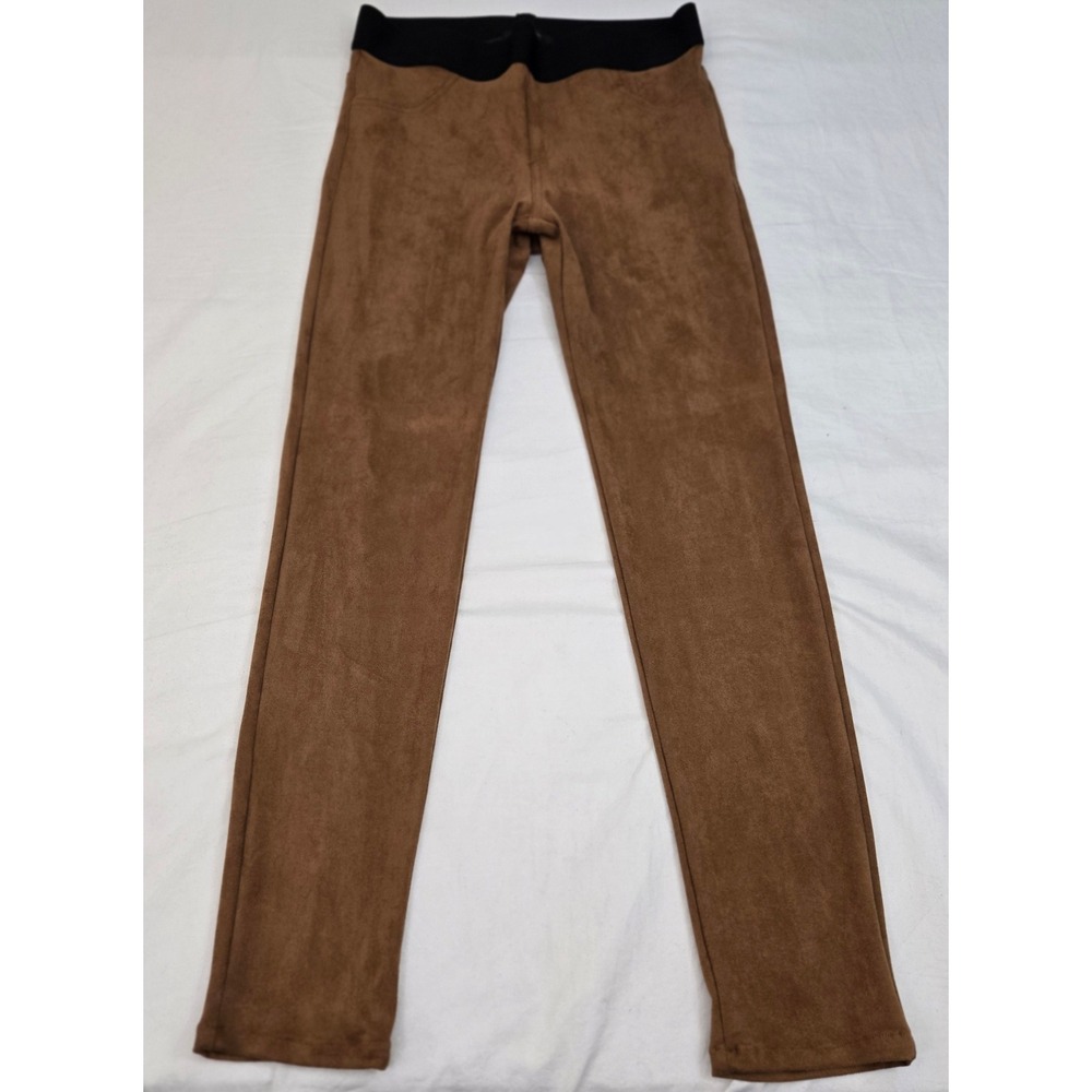 VTG Karen Kane Faux Suede Leggings Pants Medium Brown Pull On Stretch USA Made